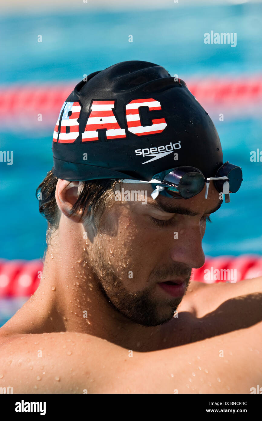 Une photographie de le nageur américain Michael Phelps, de formation. Amérique du Nord USA US NBAC Baltimore Aquatic Club. Banque D'Images