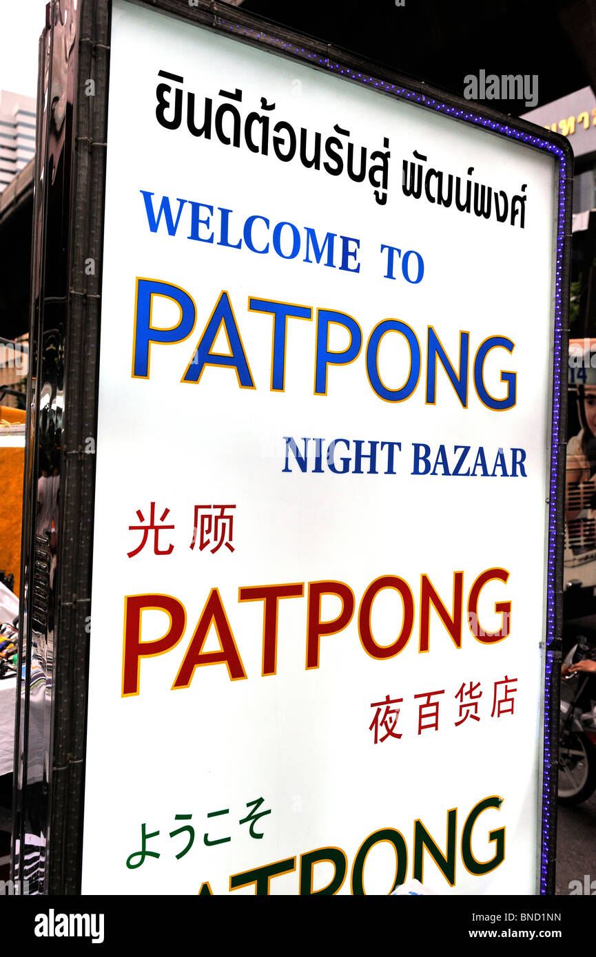 Inscription Accueil des touristes de Bazar Nocturne de Patpong à Bangkok Banque D'Images