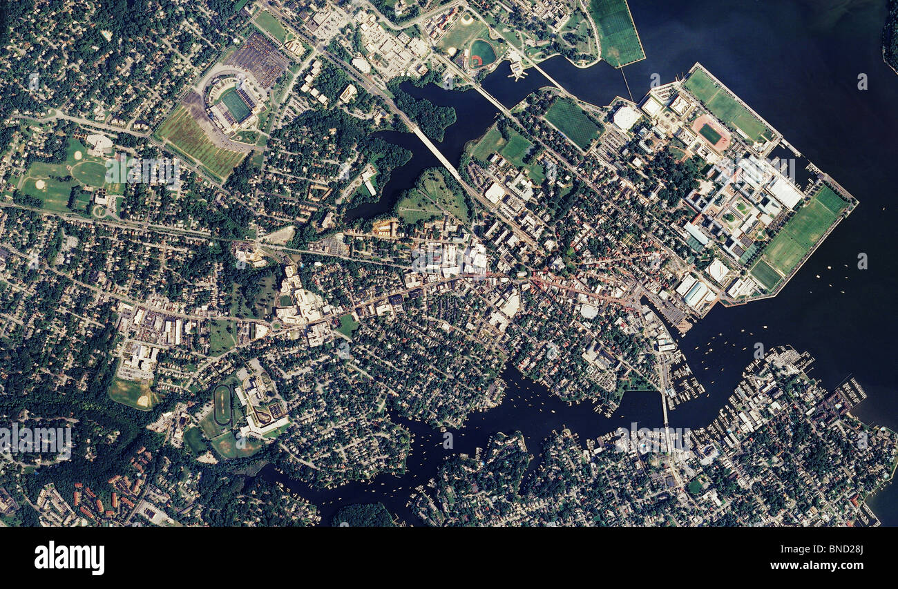 Carte aérienne voir au-dessus de Annapolis Maryland United States Naval Academy Chesapeake Bay Banque D'Images
