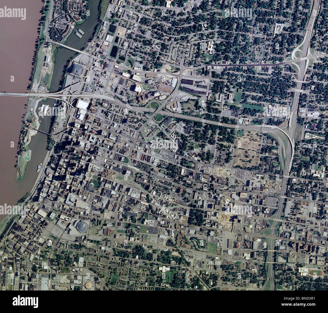 Carte aérienne voir au-dessus de Memphis Tennessee Mississippi River Banque D'Images