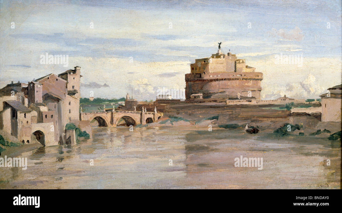 Château Saint Angelo et le Tibre, Rome par Jean-Baptiste Camille Corot, (1796-1875), France, Paris, Musée du Louvre Banque D'Images