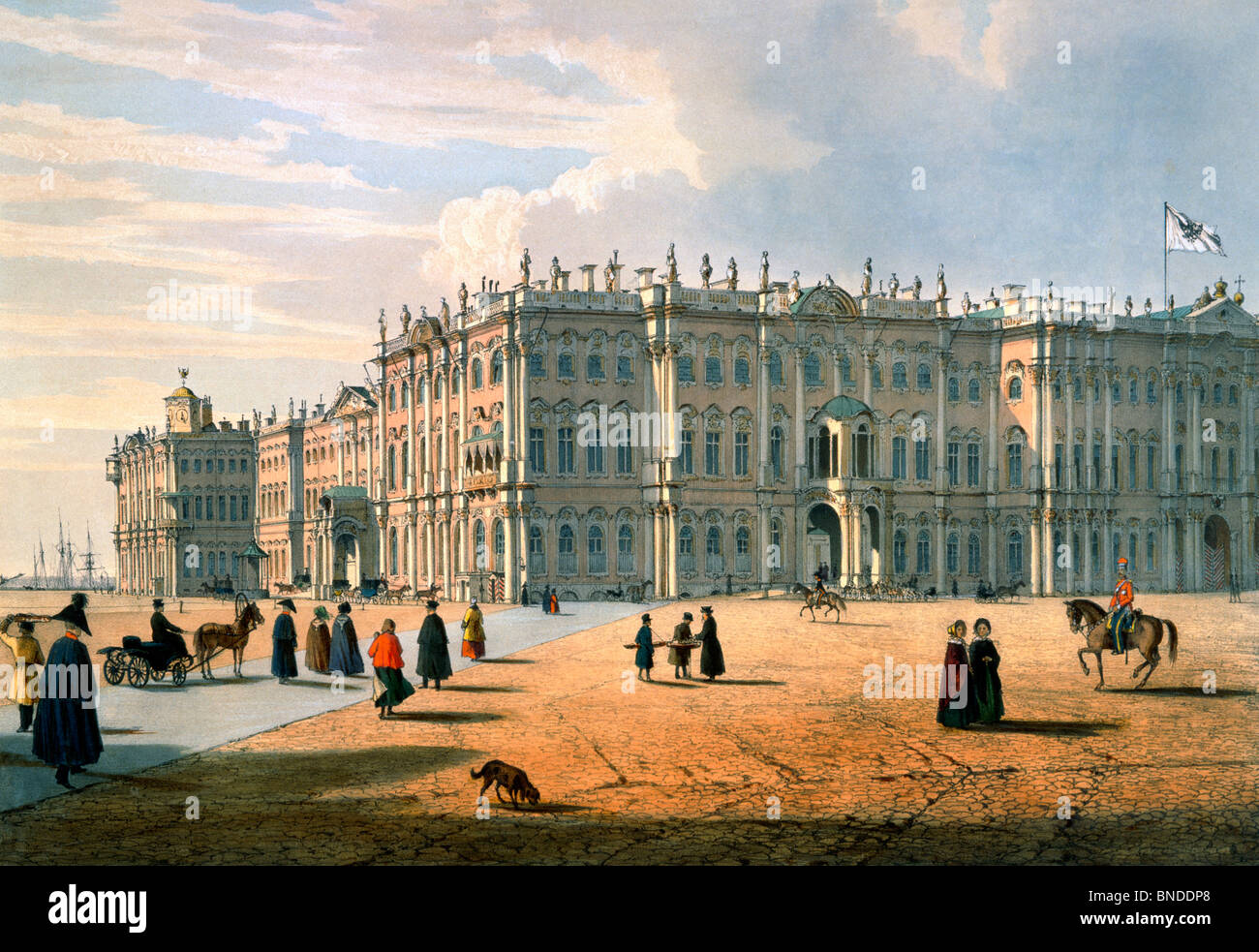 Zimny Palace par F. Perrot, lithographie aquarelle Banque D'Images