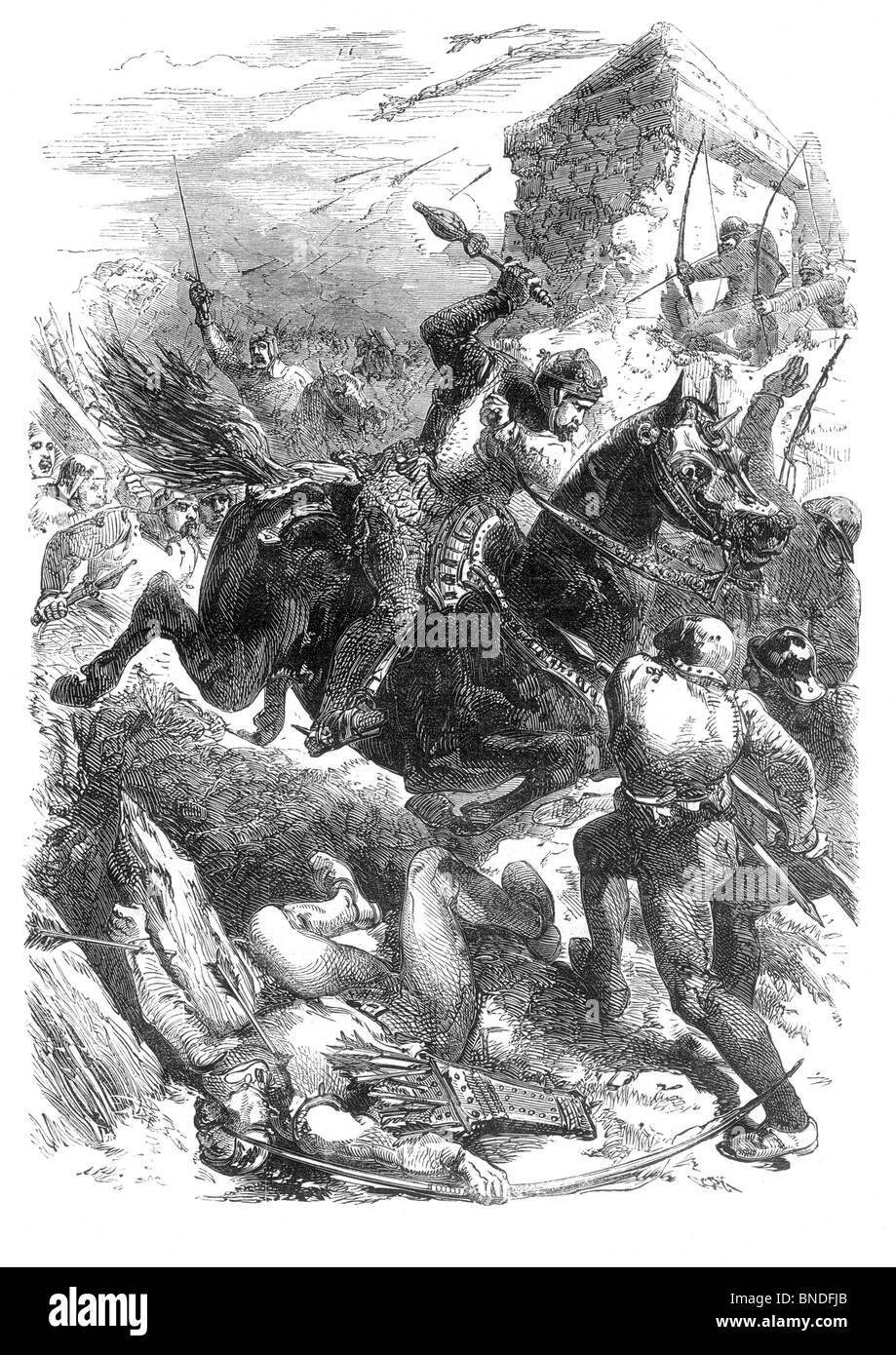 Illustration noir et blanc du roi Édouard Ier d'Angleterre à la bataille de Berwick 1296 Banque D'Images