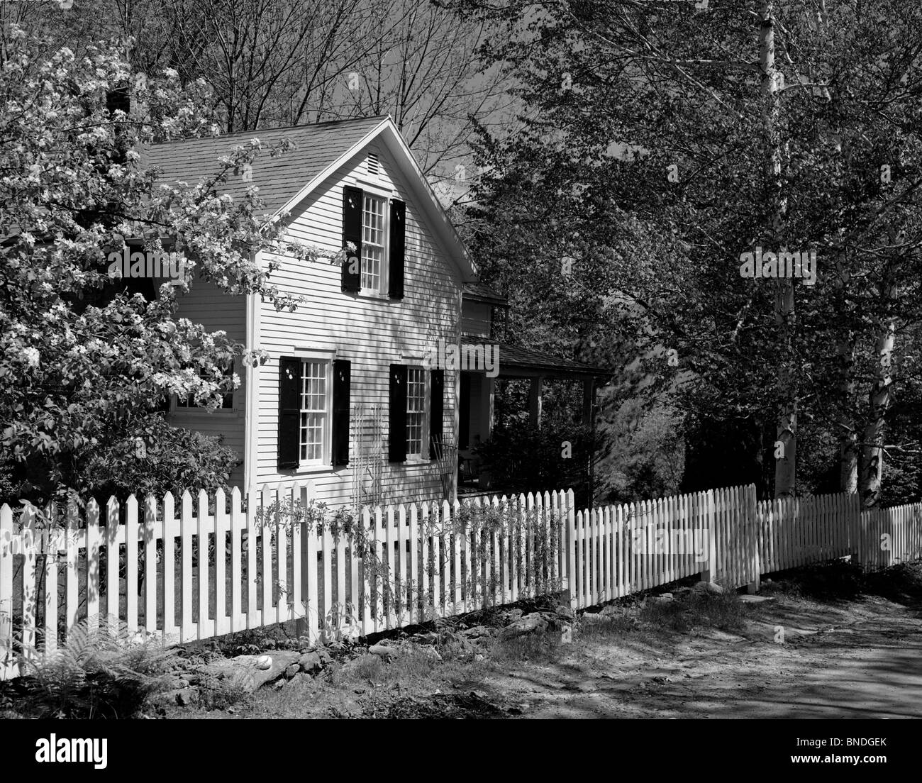 Picket fence in front of a house Banque D'Images