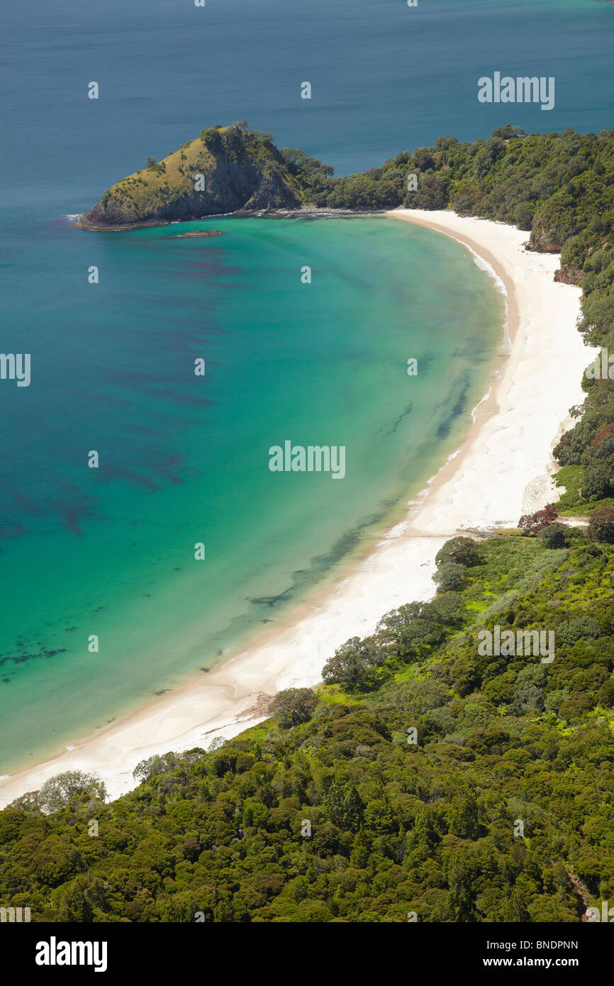 Nouvelles des Amis plage, et Motuto Point, péninsule de Coromandel, North Island, New Zealand - vue aérienne Banque D'Images