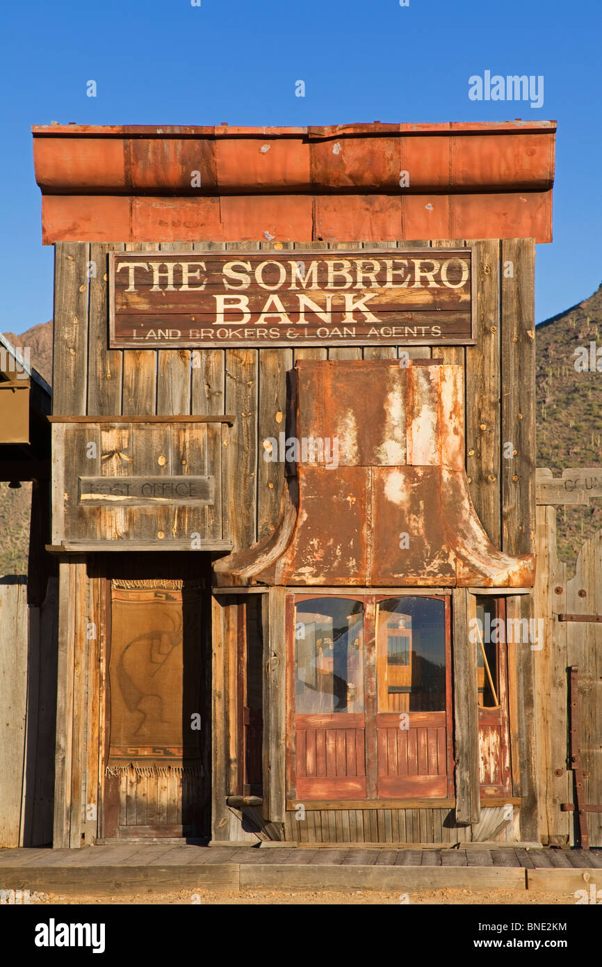 Façade d'une banque, Old Tucson Studios, Tucson, comté de Pima, Arizona, États-Unis Banque D'Images