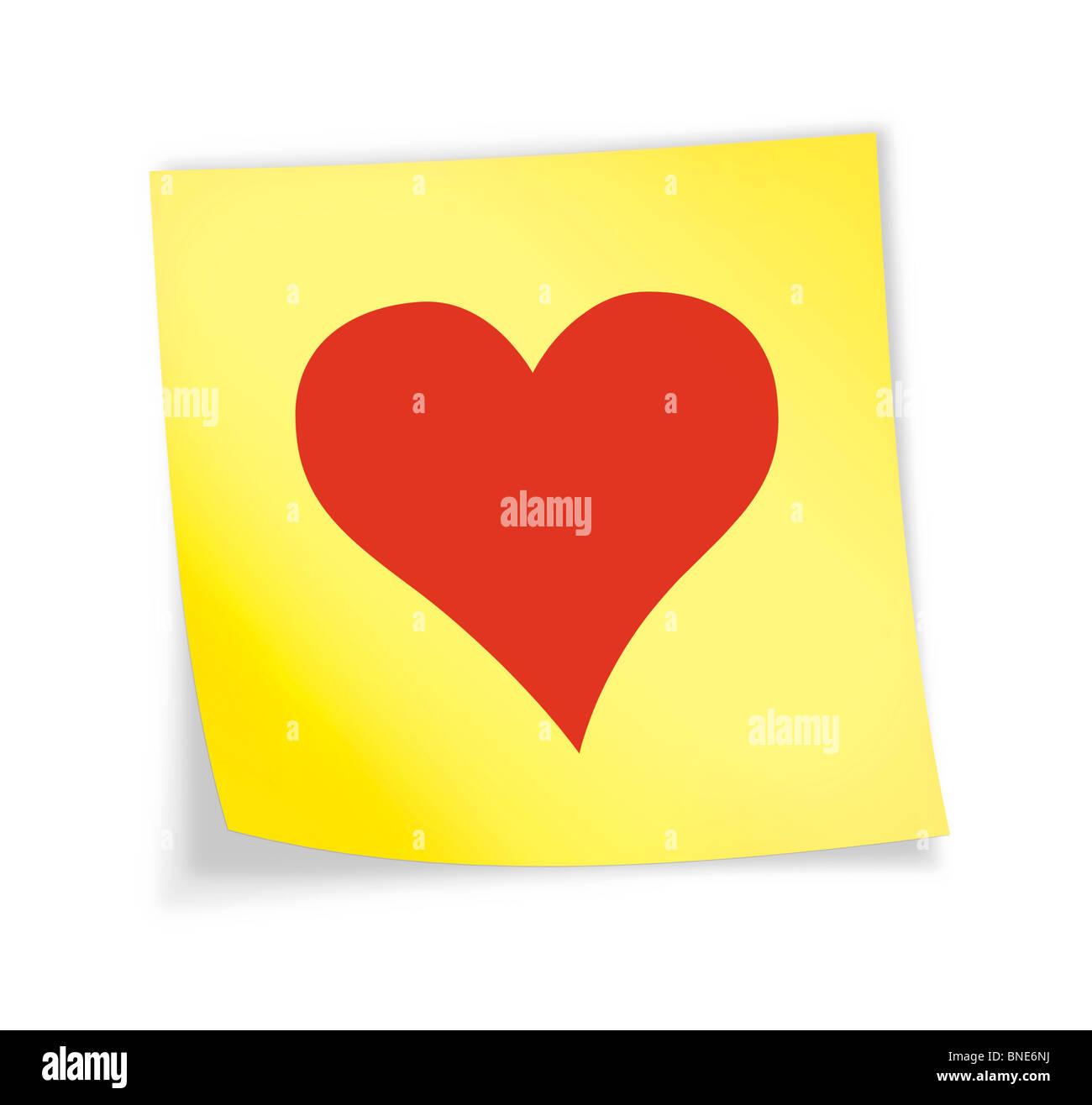 Yellow sticky note 'coeur', 3d illustration Banque D'Images