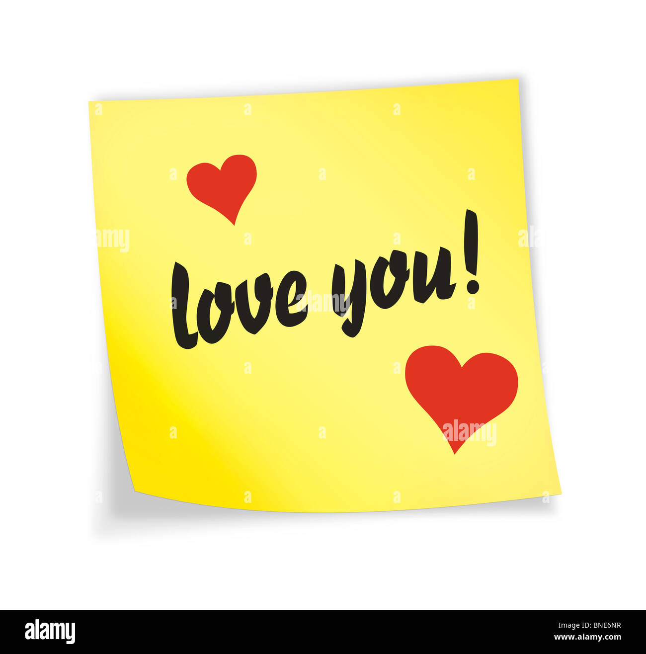 Yellow sticky note 'love', 3d illustration Banque D'Images