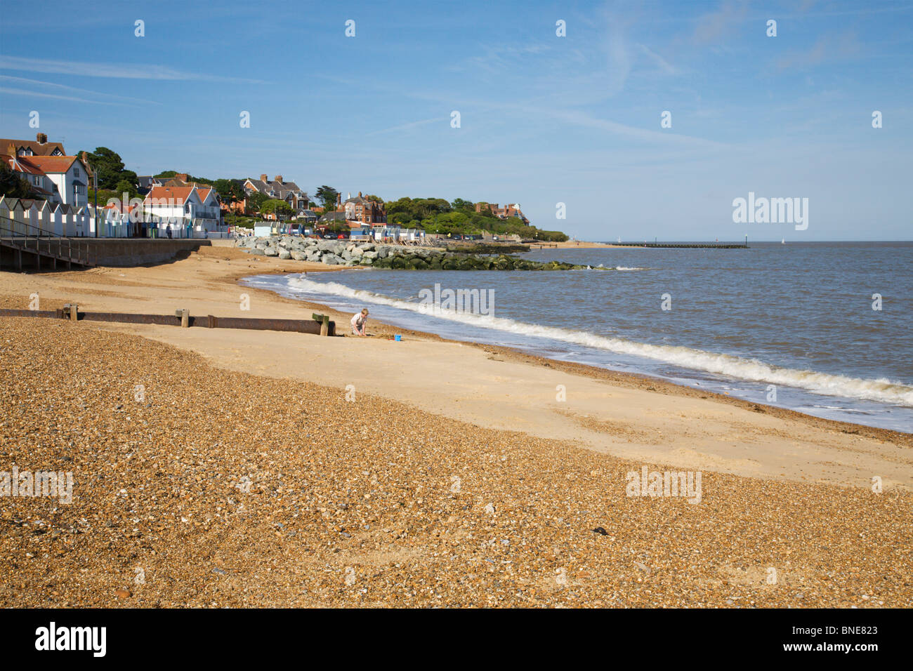 Plage de sable doré de Felixstowe, Suffolk, Angleterre, Royaume-Uni. Banque D'Images