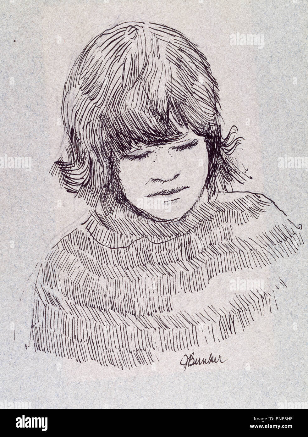 Enfant II par John Bunker, plume et encre, 1973, 20e siècle Banque D'Images
