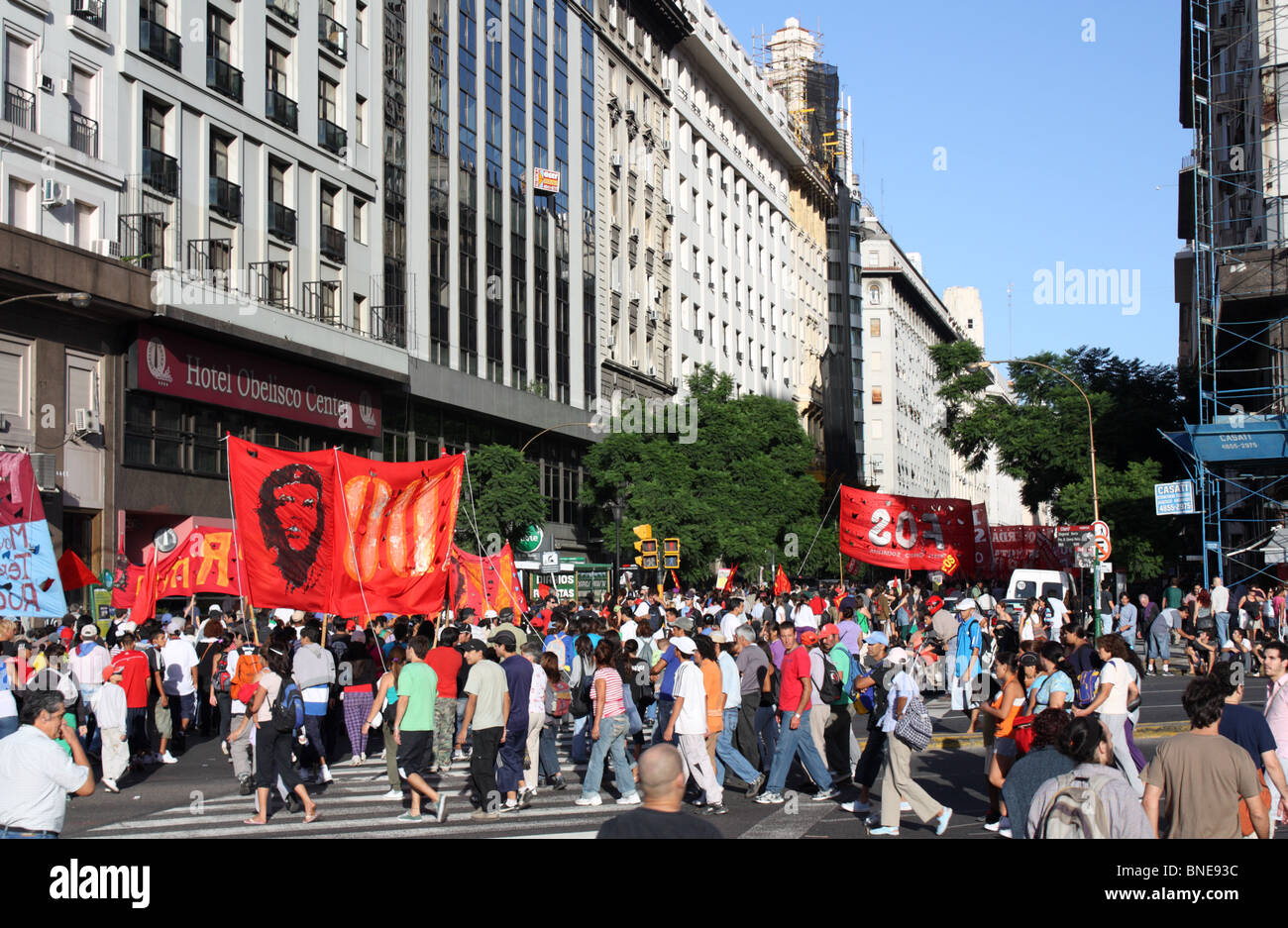 Démonstration sur l'Avenida 9 de Julio, Buenos Aires Banque D'Images