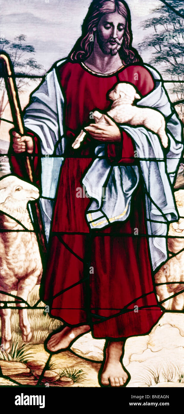 Le Bon Pasteur, De Vitraux Banque D'Images