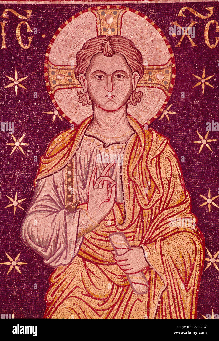 La bénédiction de Jésus, mosaïque, 13e siècle Banque D'Images