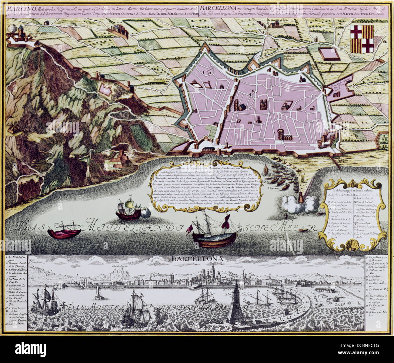 Carte de Barcelone, Espagne, 18e siècle Banque D'Images