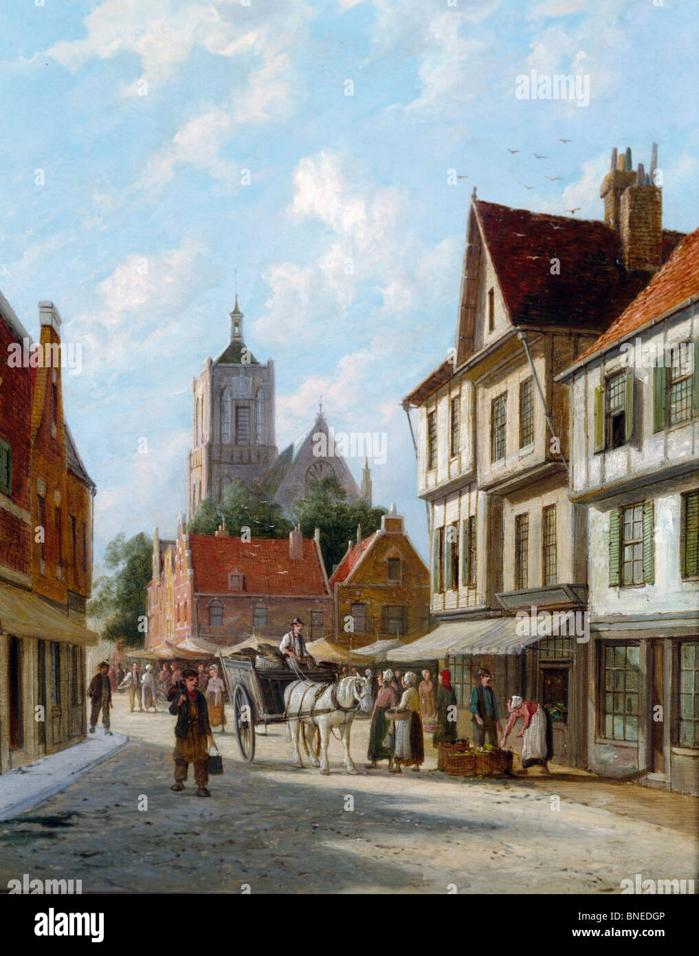 Une ville belge avec des chiffres, par William Raymond Dommersen, 19e siècle Banque D'Images