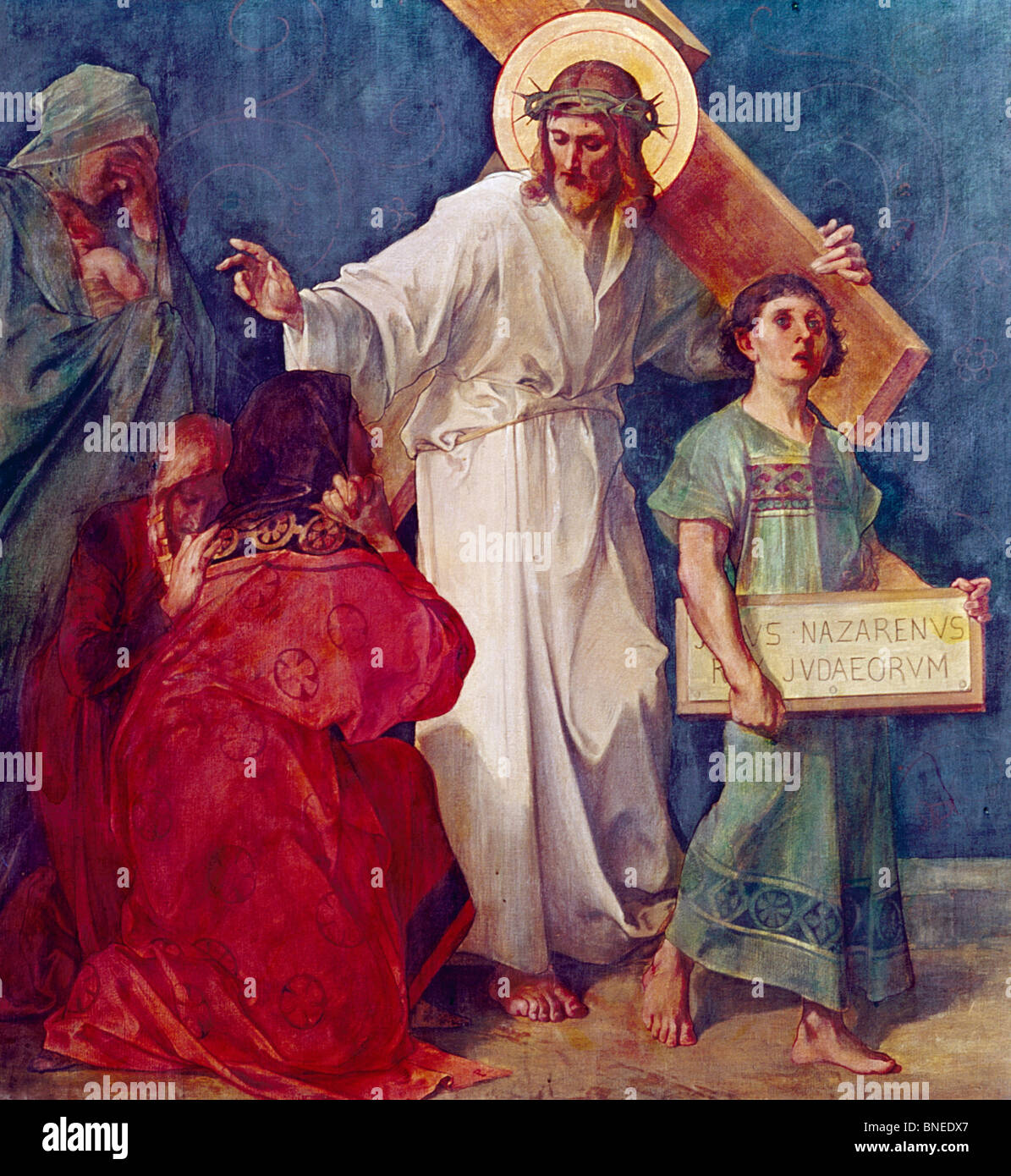 Jesus console les femmes de Jérusalem (8ème gare de la croix) par Martin Feuerstein (1856-1931) Allemagne Munich Saint Anna Banque D'Images