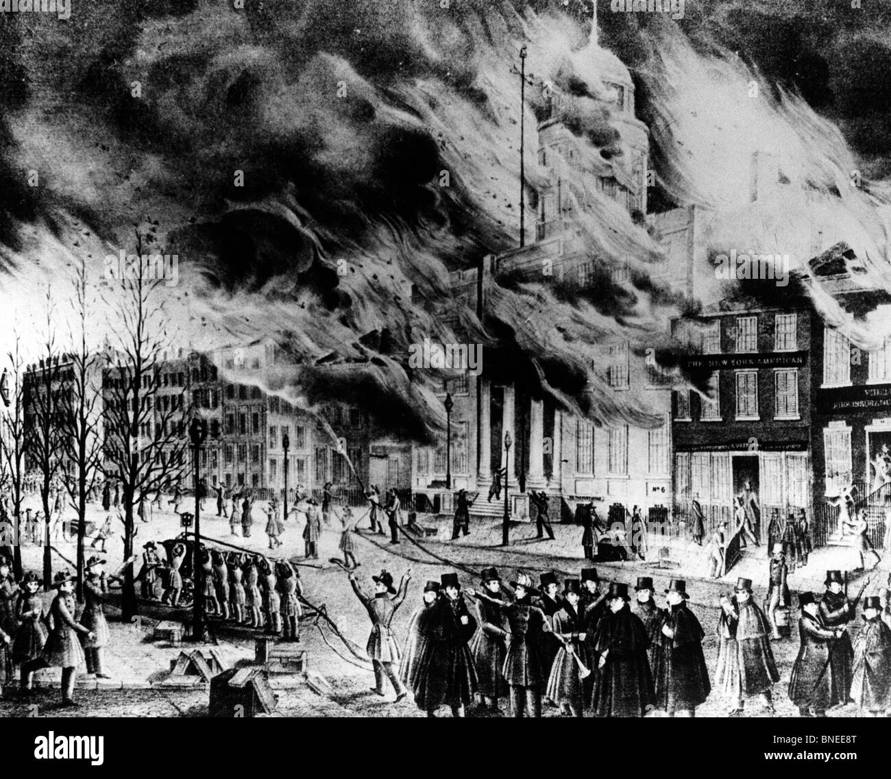 Grand incendie de New York, le 16 décembre 1835, l'incendie de l'échange marchand par artiste inconnu Banque D'Images