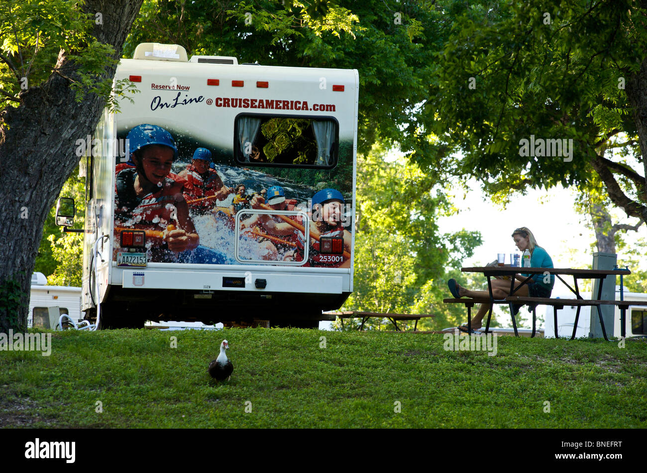 Camping-location campervan RV sur un camping Texas, États-Unis Banque D'Images