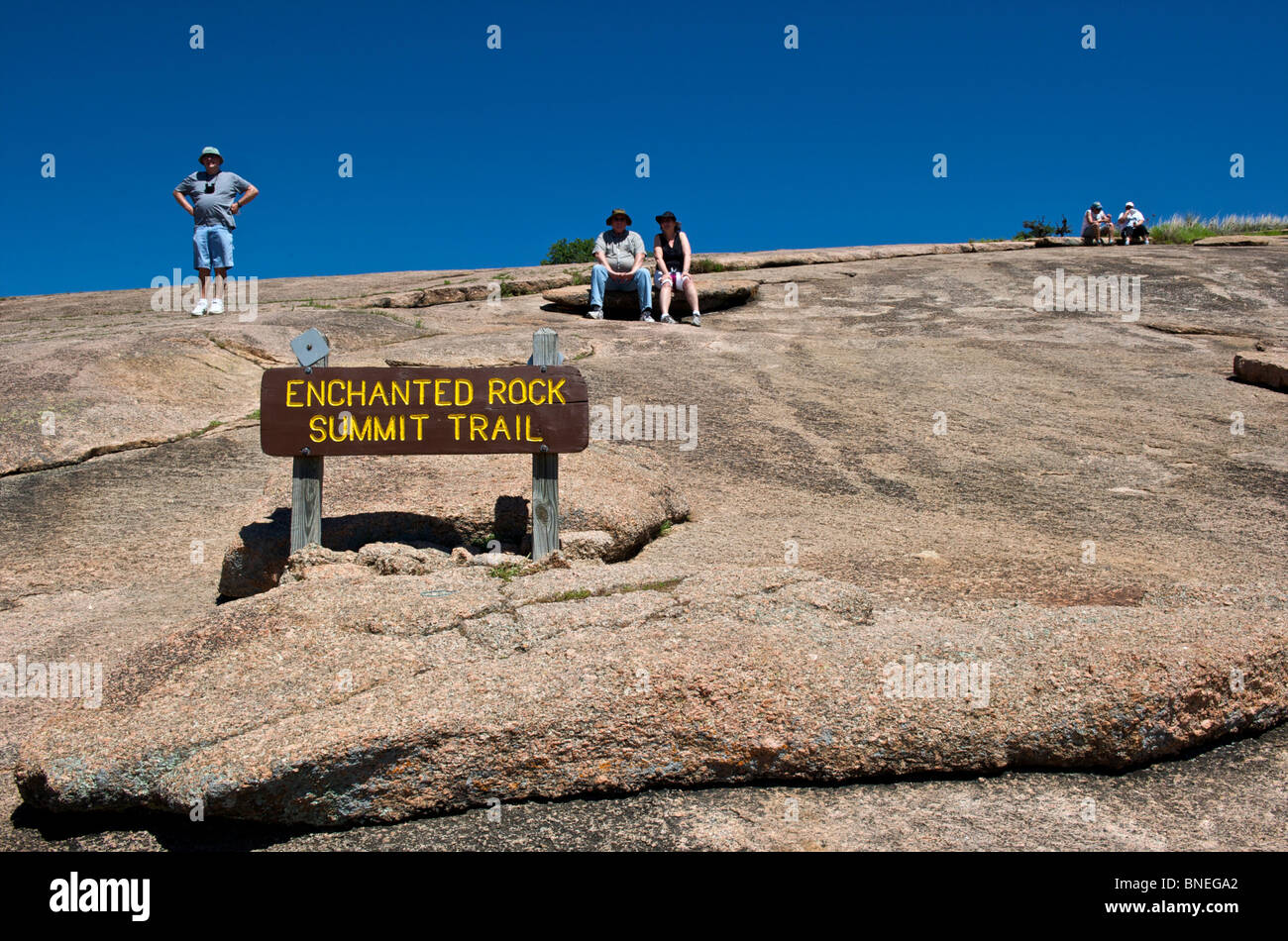 Enchanted rock signe Sentier du sommet, Texas, États-Unis Banque D'Images