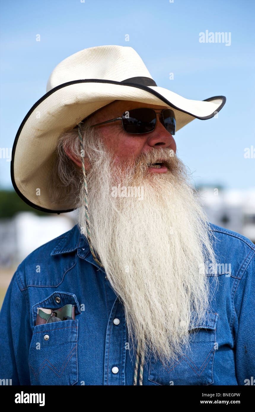 Texas Cowboy avec longue barbe grise, Texas, États-Unis Banque D'Images