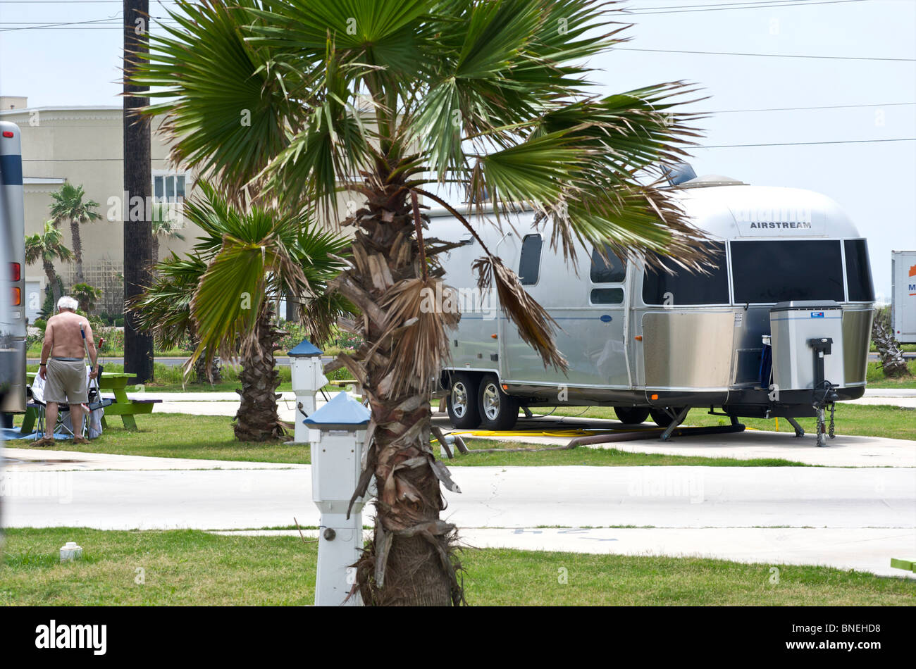 Camping-Avec RV camping-car au camping de camping camping de Galveston, Texas, États-Unis Banque D'Images