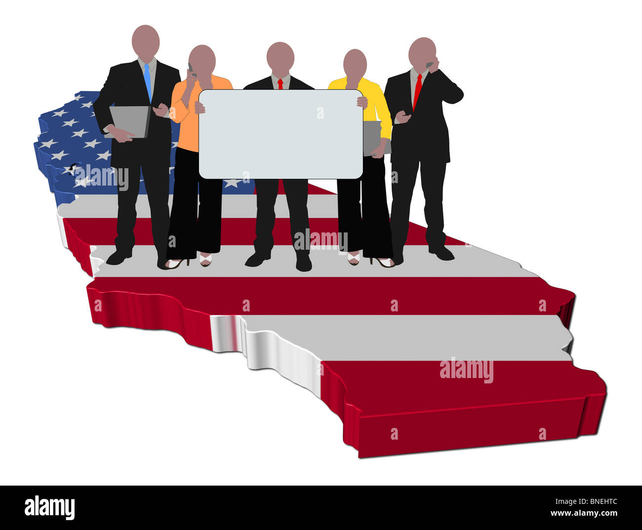 L'équipe d'affaires avec signe sur Californie carte drapeau illustration Banque D'Images