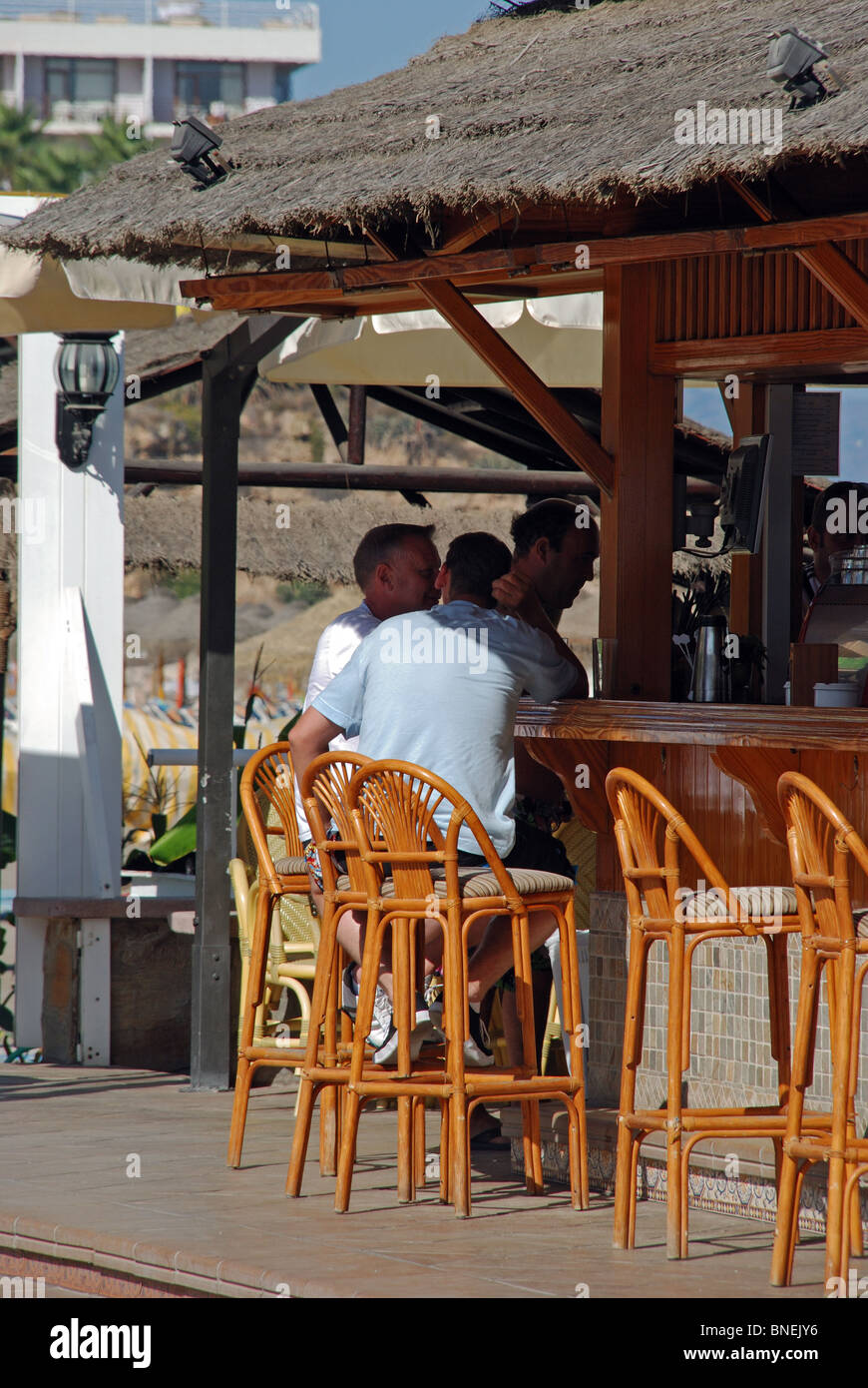 Bar de plage (Chiringuito), Torremolinos, Costa del Sol, la province de Malaga, Andalousie, Espagne, Europe de l'Ouest. Banque D'Images