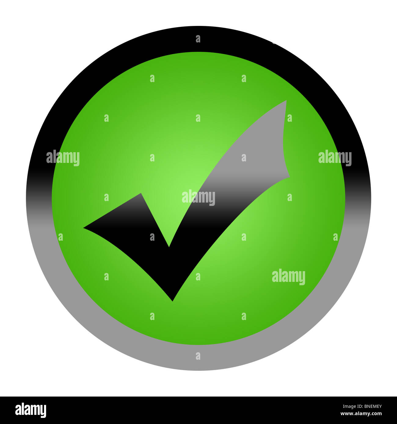 Coche verte bouton isolé sur fond blanc avec l'exemplaire de l'espace. Banque D'Images