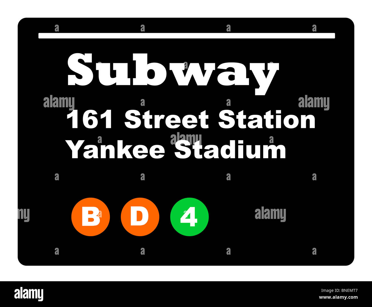 Yankee Stadium Subway train signe isolé sur fond noir. Banque D'Images Yankee Stadium Subway train signe isolé sur fond noir. Banque D'Images
