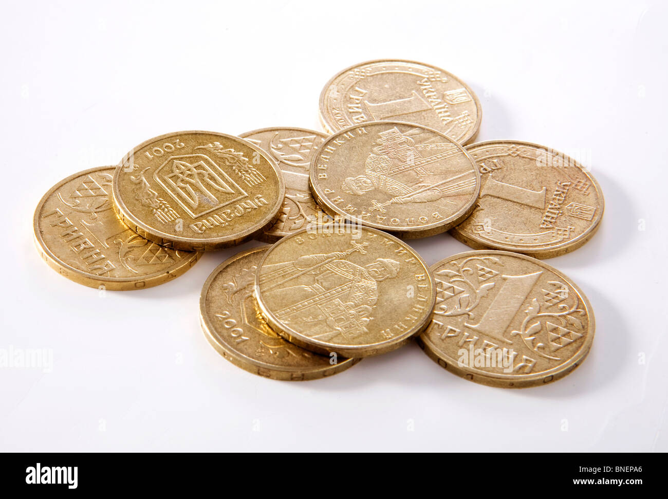 Groupe de metal pièces ukrainiennes isolated on white Banque D'Images