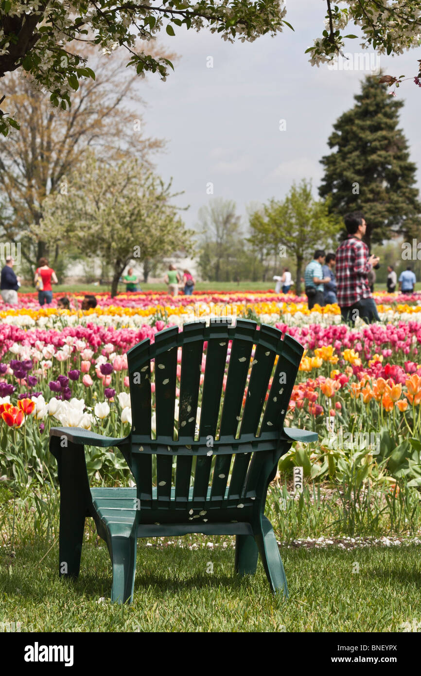 Tulip Time festival néerlandais à Holland Michigan mi aux États-Unis les gens des États-Unis marchent dans le jardin public Veldheer lors d'une foire commerciale verticale haute résolution Banque D'Images