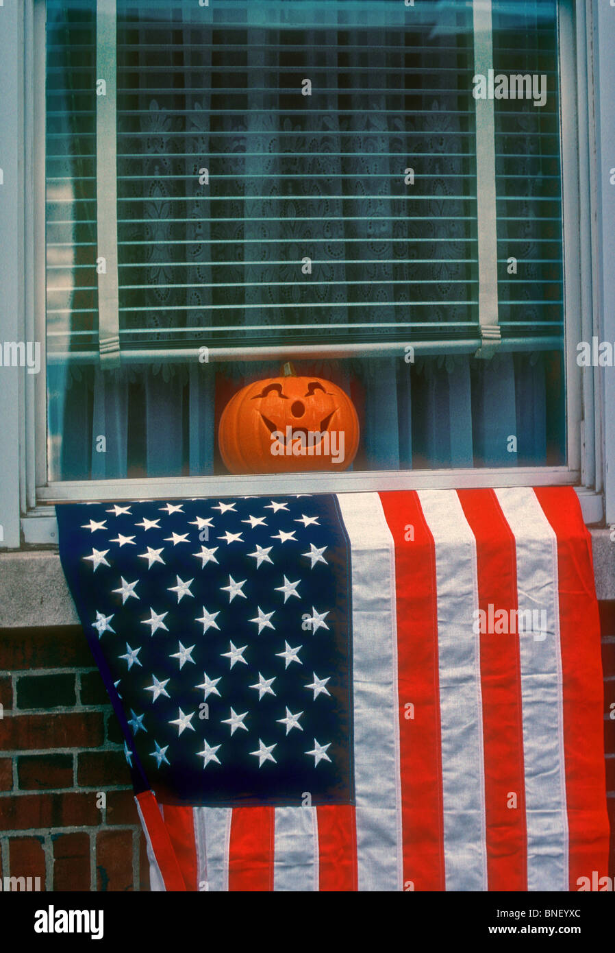 Jack o lantern avec le drapeau américain Banque D'Images