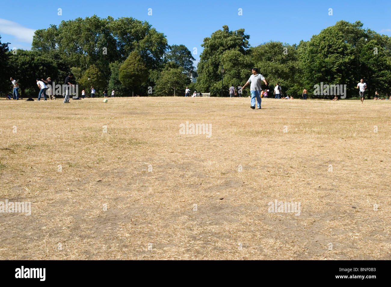 Changement climatique.Vague de chaleur une sécheresse chaude sèche été parché herbe brune Hyde Park Londres UK 2010s, 2010 HOMER SYKES Banque D'Images