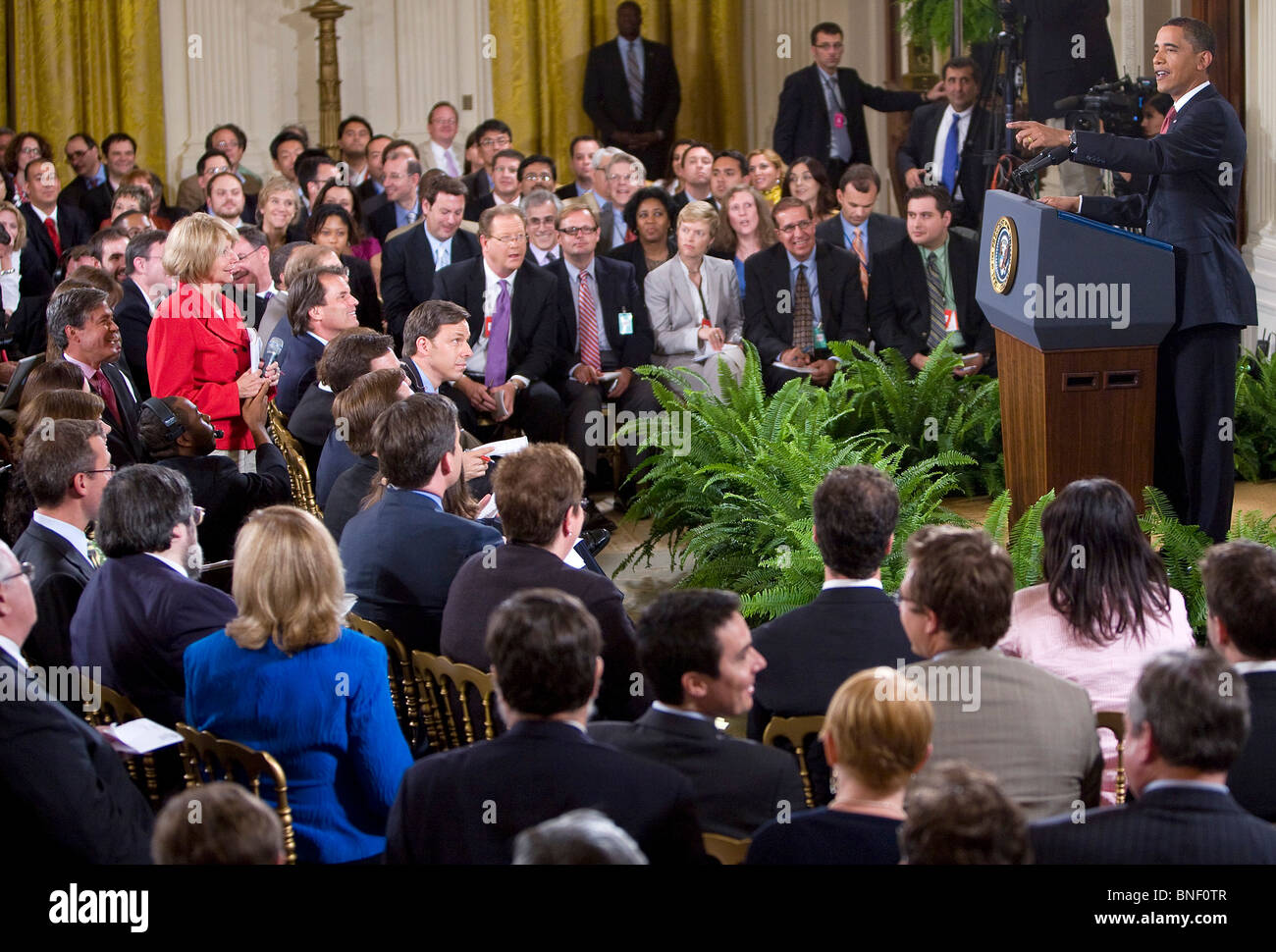 Le président Barack Obama d'accepter des questions lors d'un premier temps Conférence de presse à la Maison Blanche. Banque D'Images