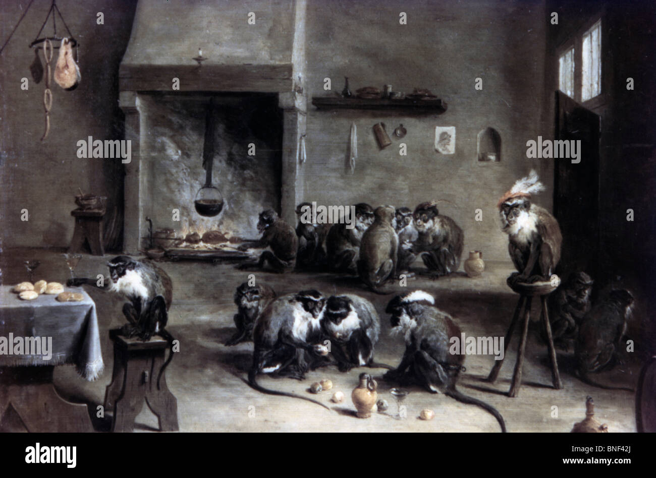 Des singes dans une cuisine par David Teniers le Jeune, vers 1640, 1610-1690, Russie, Saint-Pétersbourg, l'Ermitage Banque D'Images
