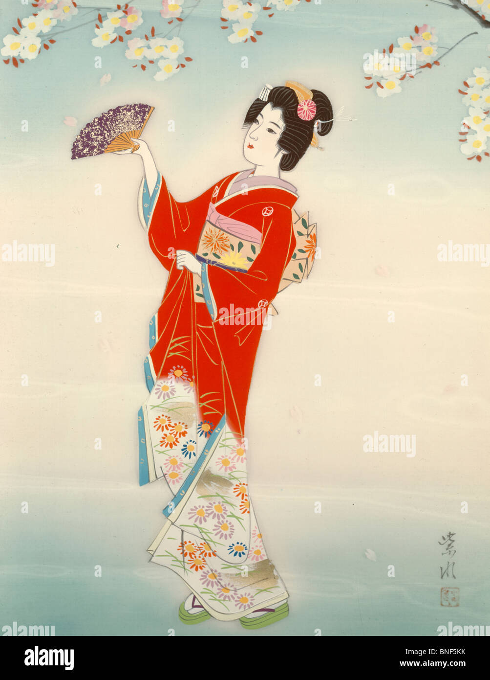 Jeune fille dans un kimono écarlate, par Shisui Banque D'Images