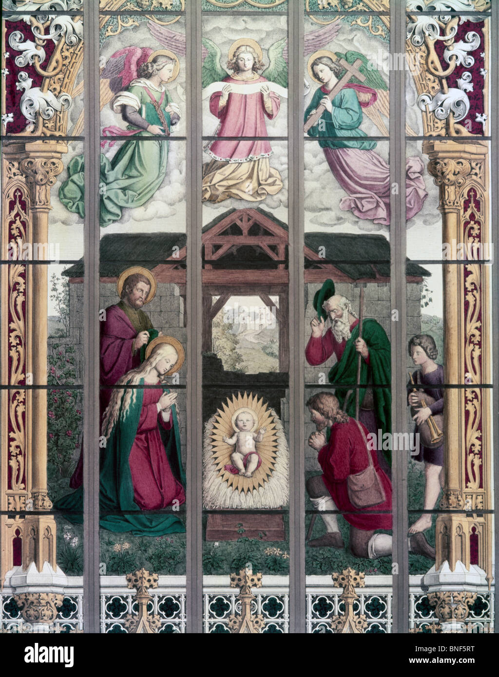 La naissance de Jésus, vitraux, 19e siècle Banque D'Images