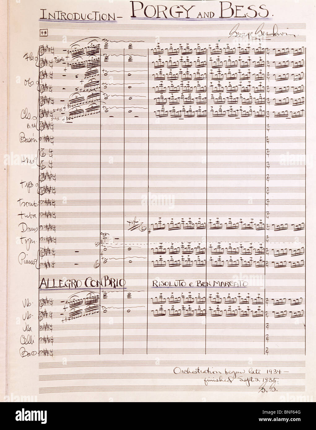 Des manuscrits de Porgy and Bess de George Gershwin, 1935 Banque D'Images
