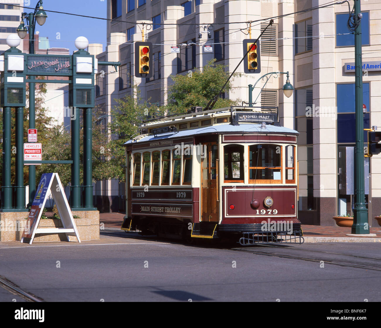 Tramway sur la rue Main, Memphis, Tennessee, United States of America Banque D'Images