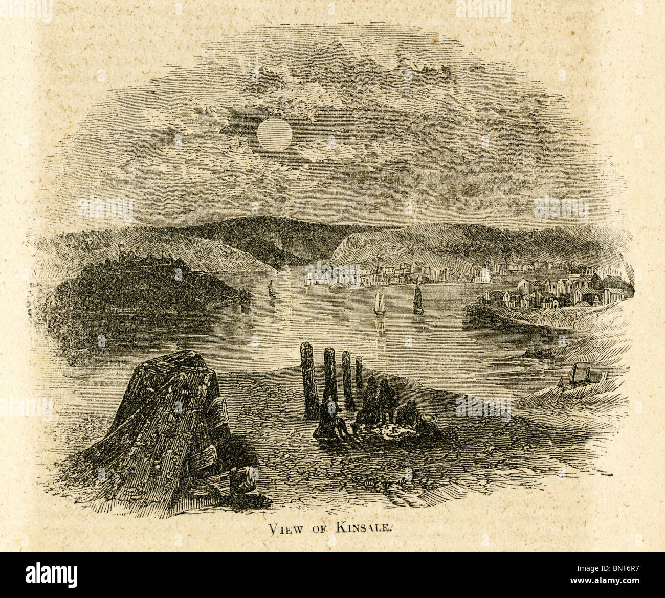 Circa 1850 gravure, 'voir' de Kinsale. Banque D'Images