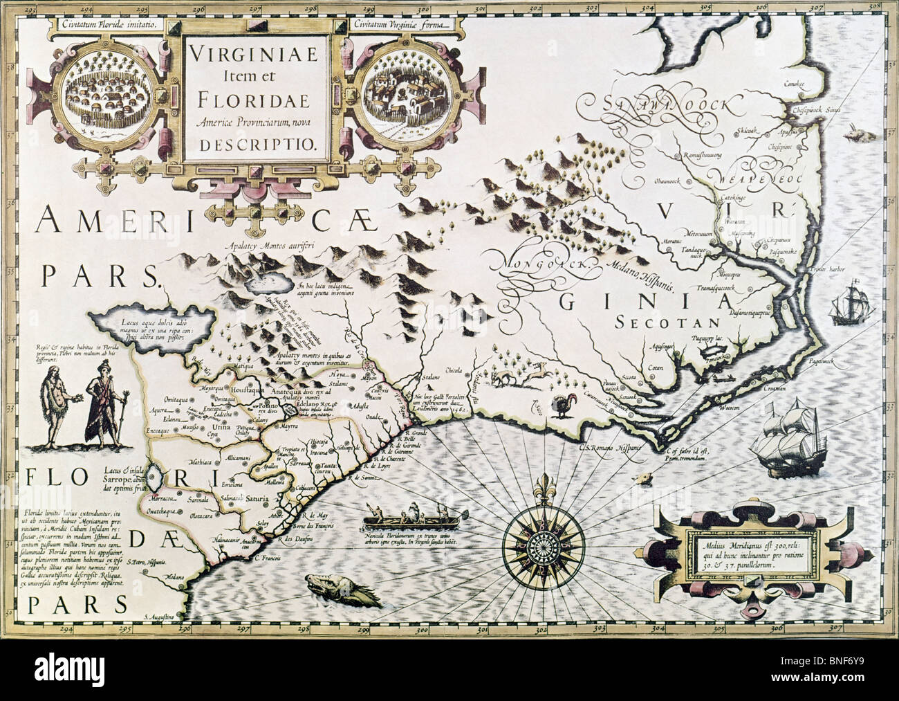 Site de la Virginie et la Floride, d'impression, 1606 Banque D'Images
