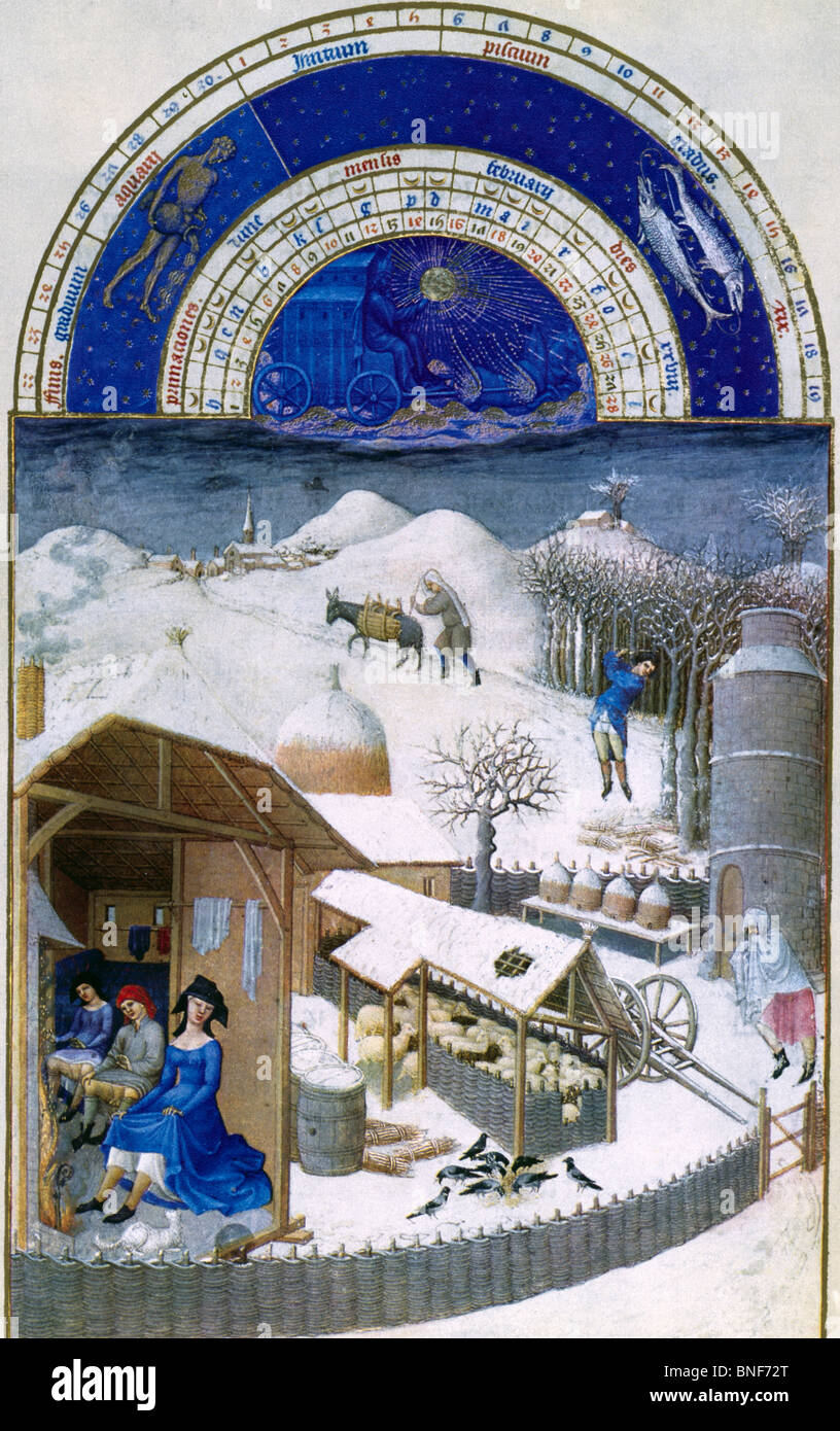 L'hiver sur la ferme, en frères Limbourg, 15e siècle, 1385-1416 Banque D'Images