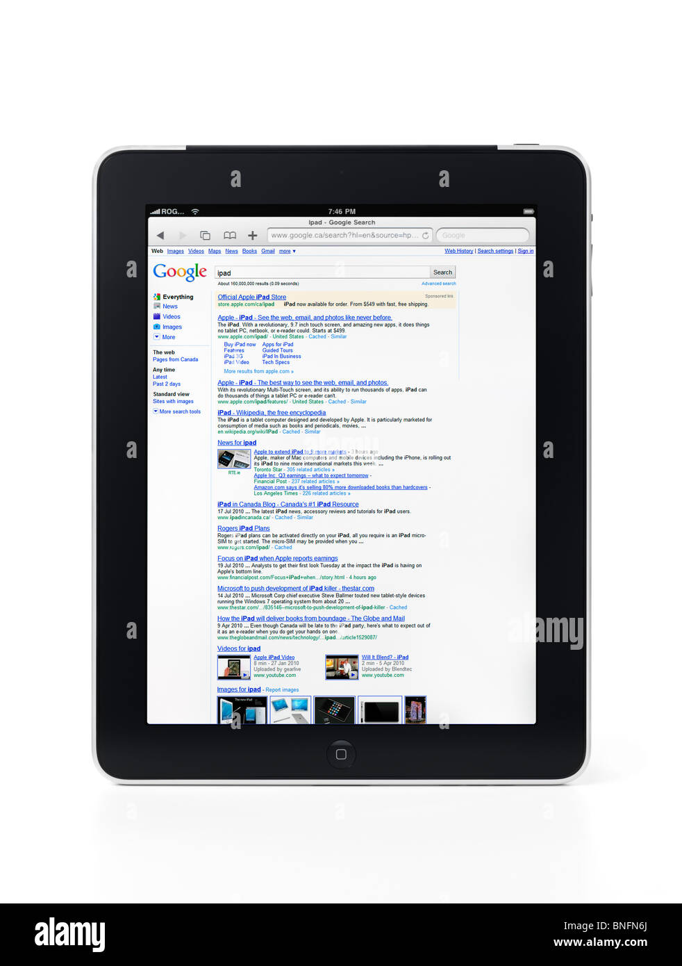 Apple iPad 3G tablet avec recherche de Google sur son affichage isolé sur fond blanc avec clipping path Banque D'Images