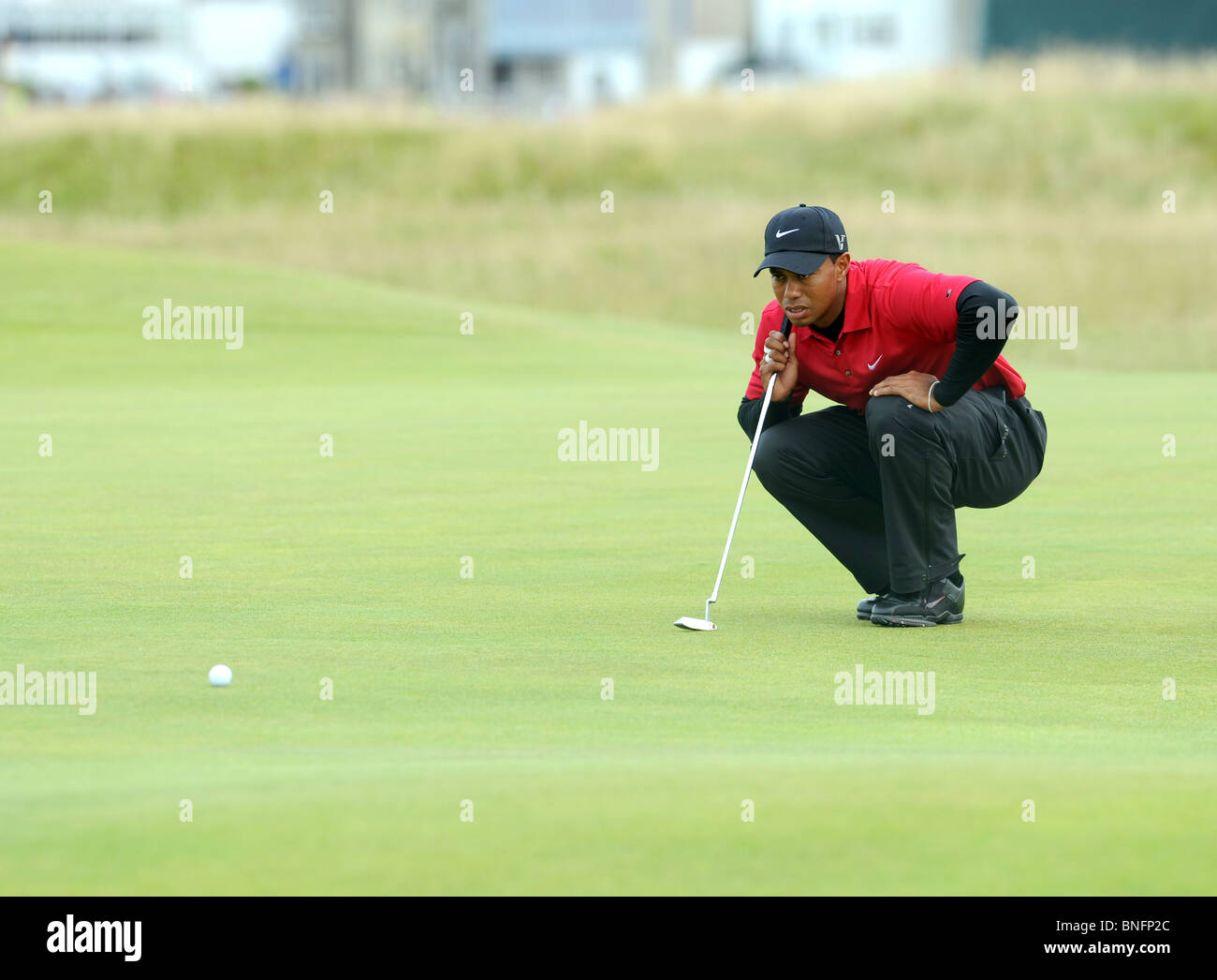 Tiger Woods à l'Open à St Andrews, en Écosse. Banque D'Images