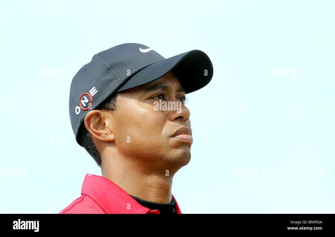 Tiger Woods à l'Open à St Andrews, en Écosse. Banque D'Images