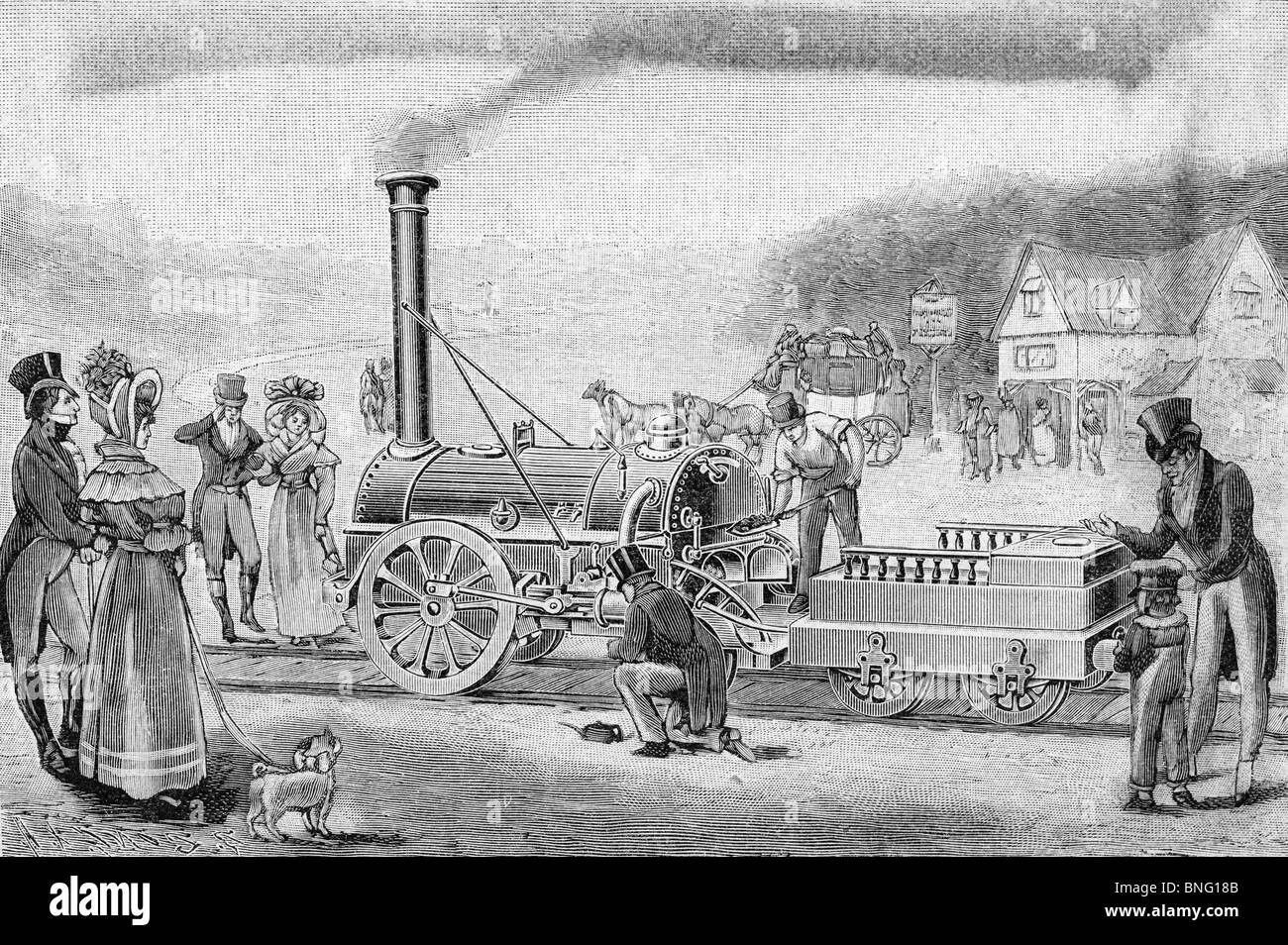 George Stephenson's Rocket la locomotive par artiste inconnu, print, 1830 Banque D'Images