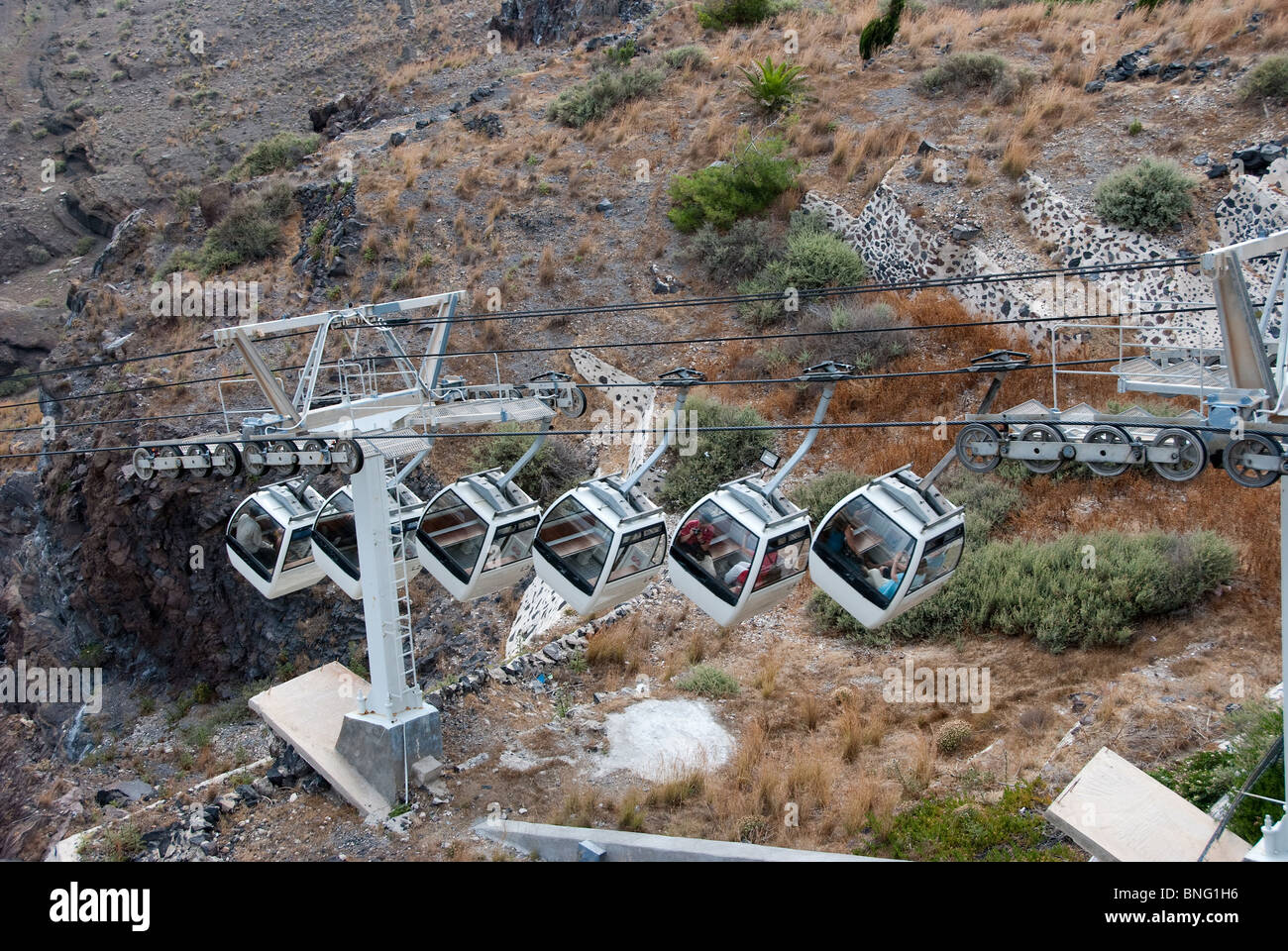 Le téléphérique à Fira Santorini Banque D'Images