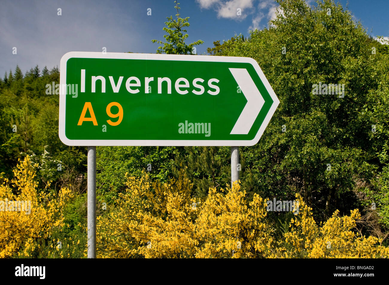 Inverness signe de route sur une route A9 junction à Pitlochry, Perthshire, en Écosse. 6208 SCO Banque D'Images