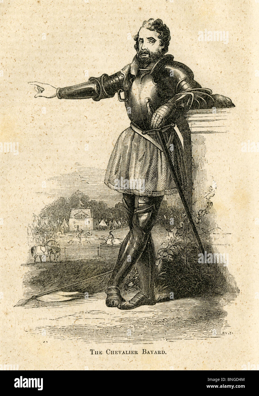 Circa 1850 gravure, "Le Chevalier Bayard". Banque D'Images