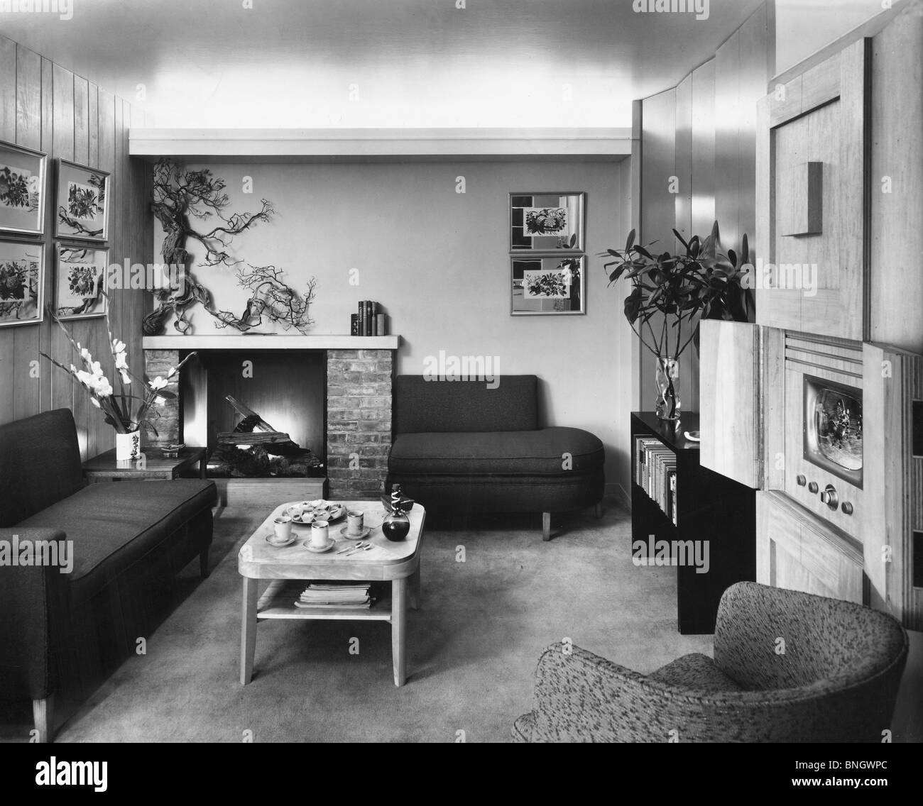 Intérieur du salon, style années 50 Banque D'Images
